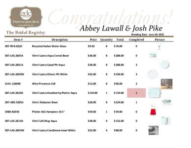 The Bridal Registry Item # Congratulations! Abbey Lawall & Josh Pike