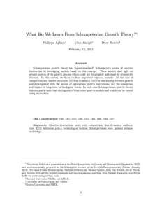 Economic growth / Schumpeterian growth / Macroeconomics / Endogenous growth theory / Peter Howitt / Development economics / Philippe Aghion / Daron Acemoğlu / Innovation / Economics / Economic theories / Fellows of the Econometric Society