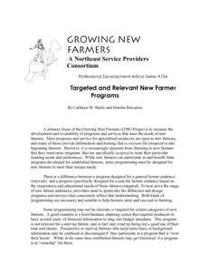 Growing New Farmers A Northeast Service Providers Consortium Professional Development Article Series #104