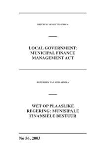 REPUBLIC OF SOUTH AFRICA  LOCAL GOVERNMENT: MUNICIPAL FINANCE MANAGEMENT ACT