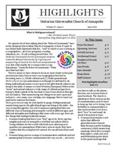 HIGHLIGHTS Unitarian	Universalist	Church	of	Annapolis	 Volume	57,	Issue	6