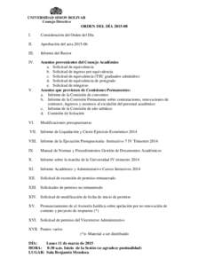 UNIVERSIDAD SIMON BOLIVAR Consejo Directivo ORDEN DEL DÍAI.