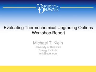 Evaluating Thermochemical Upgrading Options Workshop Report Michael T. Klein University of Delaware Energy Institute