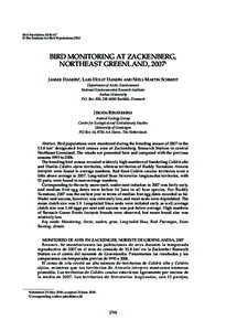 Bird Populations 10:56-67 © The Institute for Bird Populations 2010 BIRD MONITORING AT ZACKENBERG, NORTHEAST GREENLAND, 20071 JANNIK HANSEN2, LARS HOLST HANSEN AND NIELS MARTIN SCHMIDT
