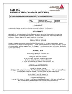 RATE BTA BUSINESS TIME ADVANTAGE (OPTIONAL) By order of the Alabama Public Service Commission July 14, 2011 in Informal Docket # U[removed]PAGE