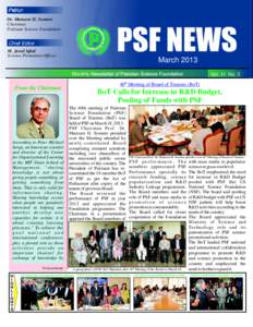 Dr. Manzoor H. Soomro Chairman Pakistan Science Foundation Chief Editor M. Javed Iqbal