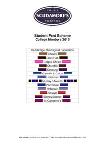 Student Punt Scheme College Members 2015 Cambridge Theological Federation Christ’s Clare Hall Corpus Christi