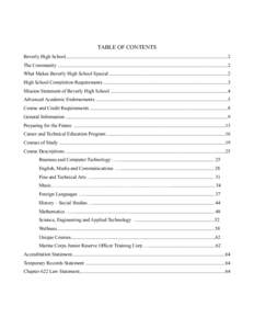 TABLE OF CONTENTS Beverly High School..................................................................................................................................2 The Community .....................................