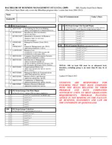 BACHELOR OF BUSINESS MANAGEMENT (ST LUCIABEL Faculty Grad Check Sheets (This Grad Check Sheet only covers the BBusMan program rules / course lists fromName Today’s Date:
