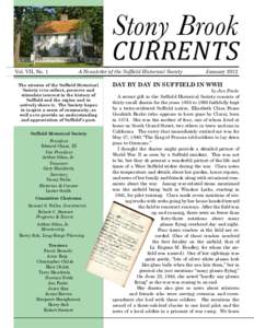 Stony Brook  CURRENTS Vol. VII, No. 1  A Newsletter of the Suffield Historical Society