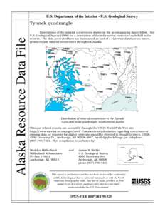 U.S. Department of the Interior - U.S. Geological Survey  Alaska Resource Data File Tyonek quadrangle Descriptions of the mineral occurrences shown on the accompanying figure follow. See