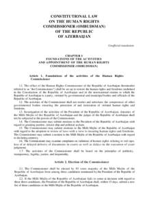 CONSTITUTIONAL LAW ON THE HUMAN RIGHTS COMMISSIONER (OMBUDSMAN) OF THE REPUBLIC OF AZERBAIJAN Unofficial translation