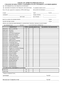 GRADUATE APPROVED PROGRAM PLAN COLLEGE OF EDUCATION, CALIFORNIA STATE UNIVERSITY, SAN BERNARDINO  PPS CREDENTIAL COUNSELING & GUIDANCE
