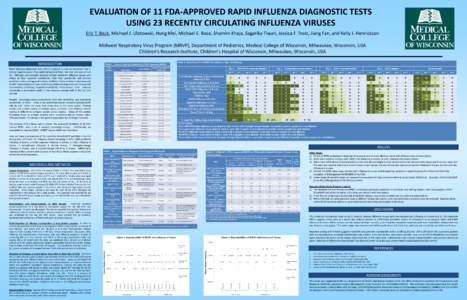 EVALUATION OF 11 FDA-APPROVED RAPID INFLUENZA DIAGNOSTIC TESTS USING 23 RECENTLY CIRCULATING INFLUENZA VIRUSES Eric T. Beck, Michael J. Ulatowski, Hong Mei, Michael E. Bose, Shamim Khaja, Sagarika Tiwari, Jessica F. Tros