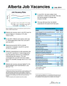 Alberta Job Vacancies  July 2014 January 2013 In July 2014, the total number of job