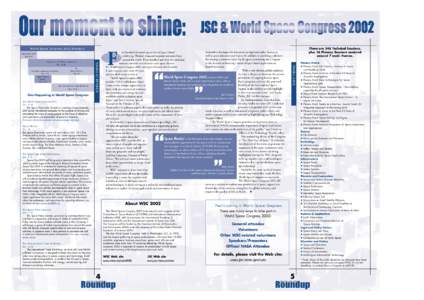 World Space Congress 2002 Schedule  The Space Generation Summit Oct[removed]Space Policy Summit