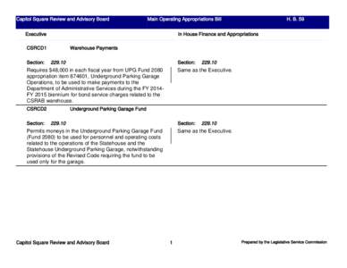 Capitol Square Review and Advisory Board  Main Operating Appropriations Bill In House Finance and Appropriations  Executive