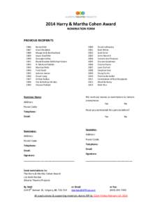 2014 Harry & Martha Cohen Award NOMINATION FORM PREVIOUS RECIPIENTS[removed]