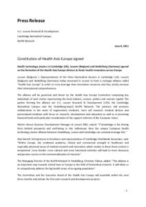 Press Release K.U. Leuven Research & Development Cambridge Biomedical Campus BioRN Network June 8, 2011