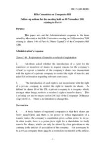 CB[removed])  Bills Committee on Companies Bill Follow-up actions for the meeting held on 18 November 2011 relating to Part 4 Purpose