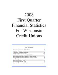 2008 First Quarter Financial Statistics For Wisconsin Credit Unions Table of Contents