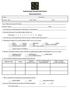 South Brunswick Township Public Schools Asthma Questionnaire School ________________________________________________________School Year _______________________________________ Student’s Name____________________________