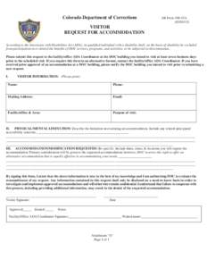 Colorado Department of Corrections  AR Form 100-42AVISITOR