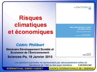 Risques climatiques et économiques Cédric Philibert Séminaire Développement Durable et Economie de l‟Environnement
