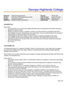 Georgia Highlands College Standard Section Subject Applies to