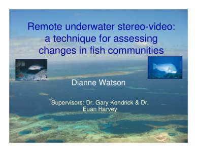 Remote underwater stereo-video: a technique for assessing changes in fish communities Dianne Watson Supervisors: Dr. Gary Kendrick & Dr. Euan Harvey