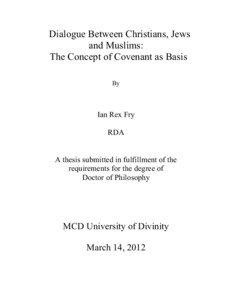 Dialogue Between Christians, Jews and Muslims: The Concept of Covenant as Basis