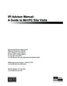 IPI Advisor Manual: A Guide to MnVFC Site Visits - Minnesota Dept. of Health