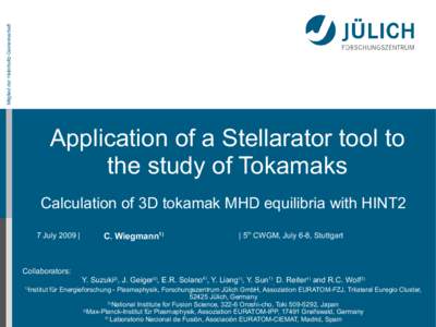 Mitglied der Helmholtz-Gemeinschaft  Application of a Stellarator tool to the study of Tokamaks Calculation of 3D tokamak MHD equilibria with HINT2 7 July 2009 |