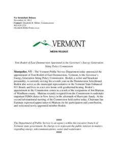 For Immediate Release November 14, 2012 Contact: Elizabeth H. Miller, Commissioner[removed]removed]