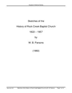 Hueytown Historical Society  Sketches of the History of Rock Creek Baptist Church 1822 – 1957 by