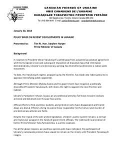 CANADIAN FRIENDS OF UKRAINE AMIS CANADIENS DE L’UKRAINE КАНАДСЬКЕ ТОВАРИСТВО ПРИЯТЕЛІВ УКРАЇНИ 620 Spadina Ave. Toronto, Ontario Canada M5S 2H4 Tel[removed]E-mail: canfun@inter