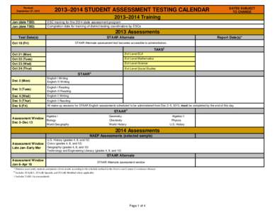 [removed]Year) Student Assessment Testing Calendar