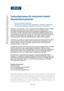 Presseinformation  Verkaufsprozess für insolvente Imtech Deutschland gestartet  