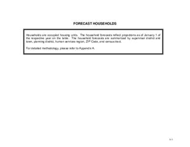 FORECAST HOUSEHOLDS Households are occupied housing units. The household forecasts reflect projections as of January 1 of the respective year on the table. The household forecasts are summarized by supervisor district an