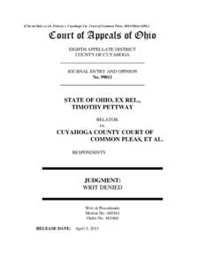 State ex rel. Pettway v. Cuyahoga Cty. Court of Common Pleas
