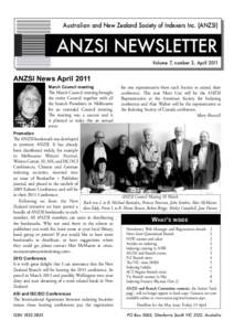 Australian and New Zealand Society of Indexers Inc. (ANZSI)  ANZSI NEWSLETTER Volume 7, number 3, April[removed]ANZSI News April 2011