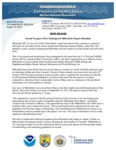 NEWS RELEASE FOR IMMEDIATE RELEASE August 10, 2012 CONTACT USFWS: Ken Foote[removed]or[removed], [removed] .