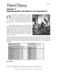 Page 37  Chapter 7 Representation: By State or by Population? ne of the major issues delegates to the Convention had to resolve was how many votes each state