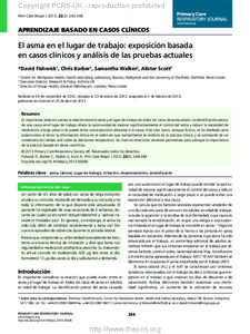 Copyright PCRS-UK - reproduction prohibited Prim Care Respir J 2013; 22(2): [removed]APRENDIZAJE BASADO EN CASOS CLÍNICOS  El asma en el lugar de trabajo: exposición basada