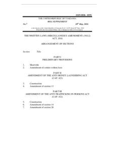 ISSN035X THE UNITED REPUBLIC OF TANZANIA BILL SUPPLEMENT 20th May, 2016  No.7