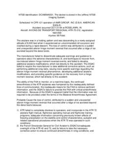 NTSB Identification: DCA95MA001. The docket is stored in the (offline) NTSB  Imaging System. Scheduled 14 CFR 121 operation of AMR GROUP, INC (D.B.A. AMERICAN