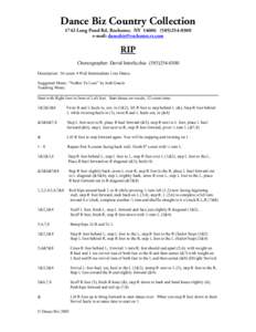 Dance Biz Country Collection 1742 Long Pond Rd, Rochester, NY[removed]0300 e-mail: [removed] RIP Choreographer: David Interlicchia[removed]