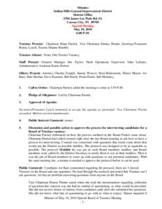 Minutes Indian Hills General Improvement District District Office 3394 James Lee Park Rd. #A Carson City, NVSpecial Meeting