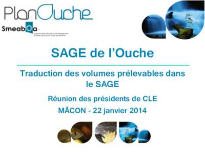 SAGE de l’Ouche  Traduction des volumes prélevables dans le SAGE Réunion des présidents de CLE MÂCON - 22 janvier 2014