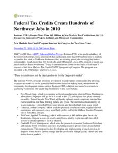 New Markets Tax Credit Program / American Recovery and Reinvestment Act / Public economics / United States / Government / Tax credits / Taxation in the United States / Ecotrust